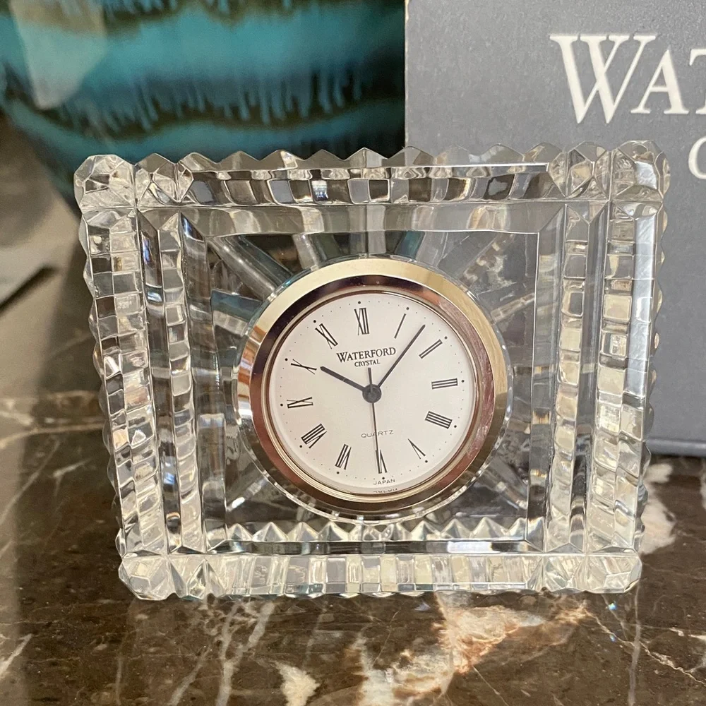 Waterford Crystal Rectangular Desk Clock Silver Ireland New in Box 2.5x3.5